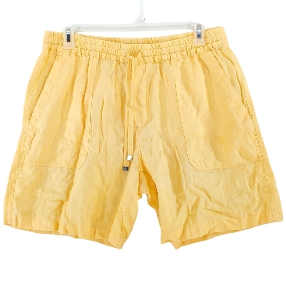 Ralph Lauren Linen 7” Shorts Womens 14 (33-35x7) Yellow Pull On Drawstring - Picture 1 of 8